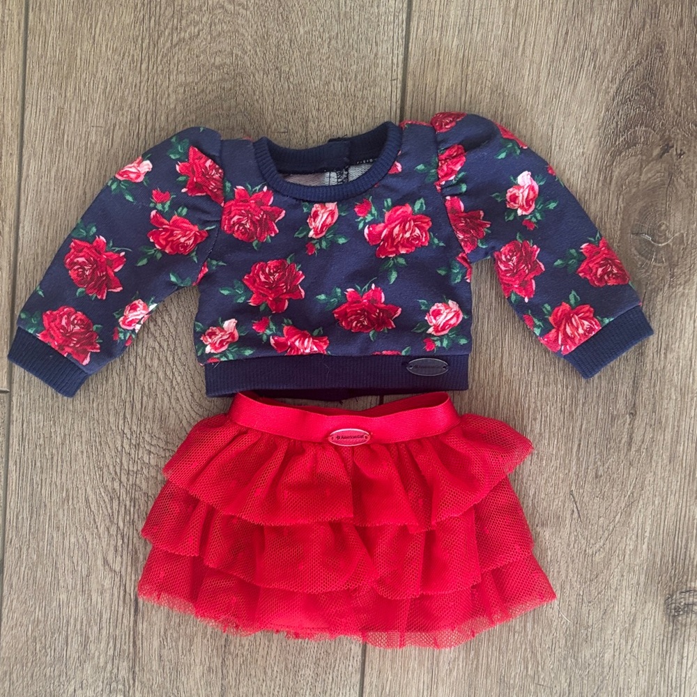 American Girl X Janie And Jack Rose Red Tulle Skirt & matching floral sweatshirt